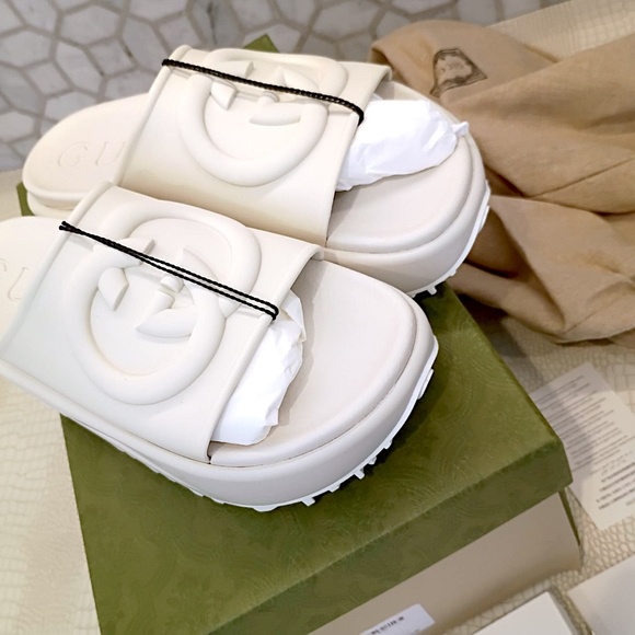 🔥 Gucci Interlocking G Sandal Off-White Platform Slide 692845 JF000 9110 S… - Picture 3 of 16